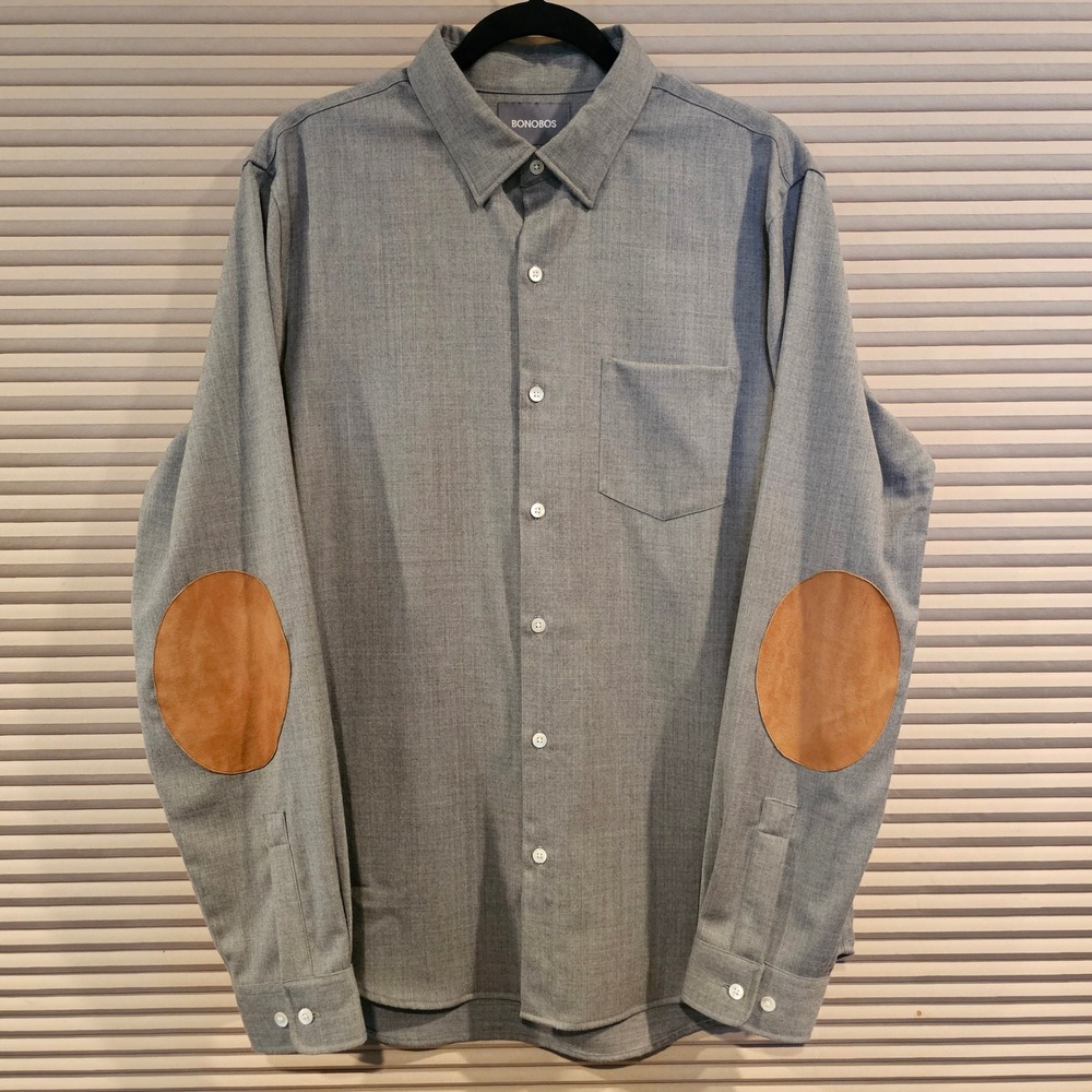 Bonobos Slim Fit Grey Wool Blend Elbow Patch Shirt Mens Large 22683-GYR84